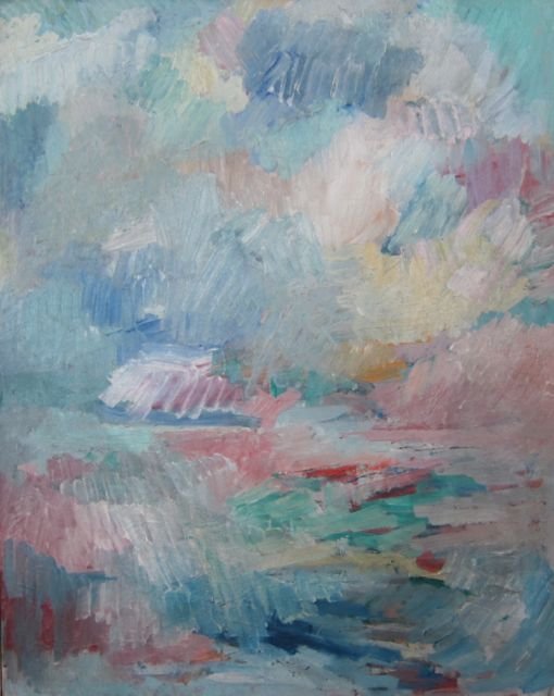 Hyde Solomon, NY abstract expressionist oil: Hyde Solomon (New York, 1911-1982) Lake Shore – Abstract expressionist Oil on canvas 1959 30” x 24” sight size, 31” x 25” overall Good original condition, dirt and soiling, and slight stretc