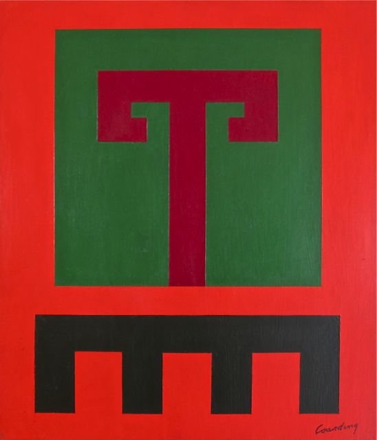 Gerald Coarding, Southwest minimalist oil: Gerald Coarding (New York/Illinois/New Mexico, 1911-1986) Untitled – Southwest hard-edge abstraction Oil on wood panel c.1950’s 15 ¼” x 13 1/8” overall Good condition From the estate of the f