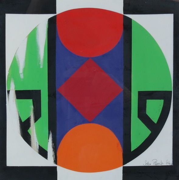 John Plumb, British hard edge, 1966: John Plumb (British, 1927-2008) Untitled – Hard edge painting Oil on artist’s paperboard 1966 11 ¼” x 11” sight size, 17” x 16 ½” overall Good condition, some discoloration due to off-ga