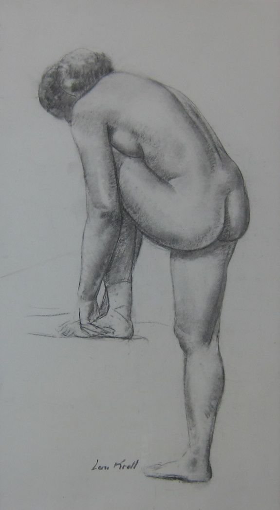 Leon Kroll, female nude, 'Laura': Leon Kroll a.k.a. (Abraham Leon Kroll) (New York/New Mexico/Europe, 1884-1994) 'Laura - Back' - female nude Charcoal drawing on paper c.1960s Housed in a period frame, multiple labels verso From the