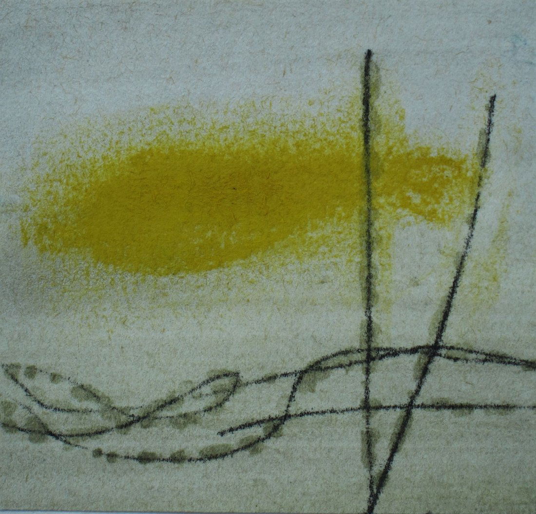 Prunella Clough, Abstract Mixed Media #3: Prunella Clough (United Kingdom 1919-200) Mixed media on paper attached to paper backing c. 1960s Signed on backing just below art Unframed 2.25" x 2.5" paper size, 8" x 10" x .1" overall