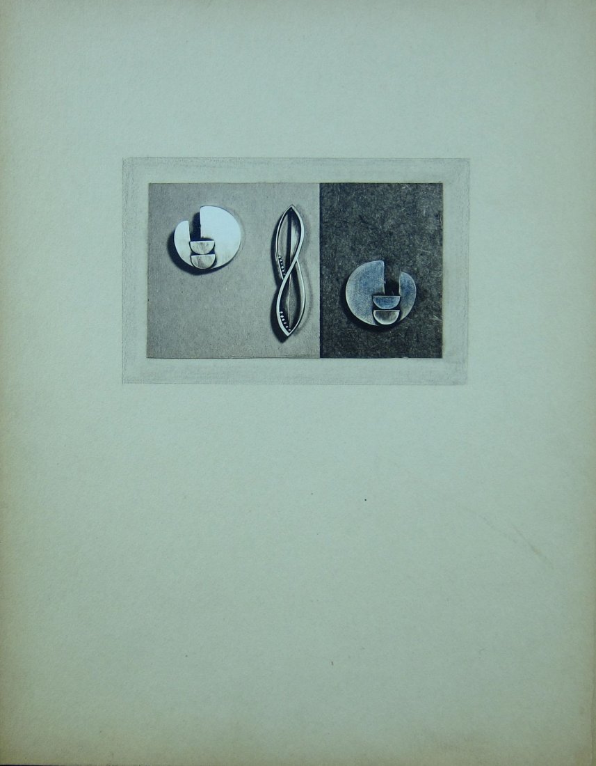 Margaret De Patta, Original Design Photograph #1: Margaret De Patta (California 1903-1964) Untitled - Design Photograph Black and white sepia photograph with manipulation, including some pigment. Penciled in border mounted on illustration board This