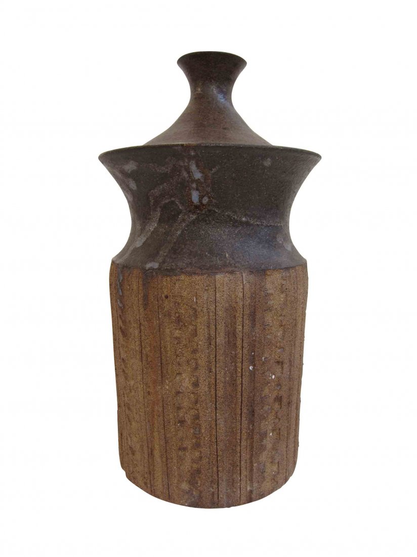 Marguerite Wildenhain - Pond Farm, Lidded Jar: Marguerite Wildenhain - Pond Farm (California 1896-1985) Highly deocorated lidded stoneware jar Signed on bottom From the estate of a California artist 12" x 6"