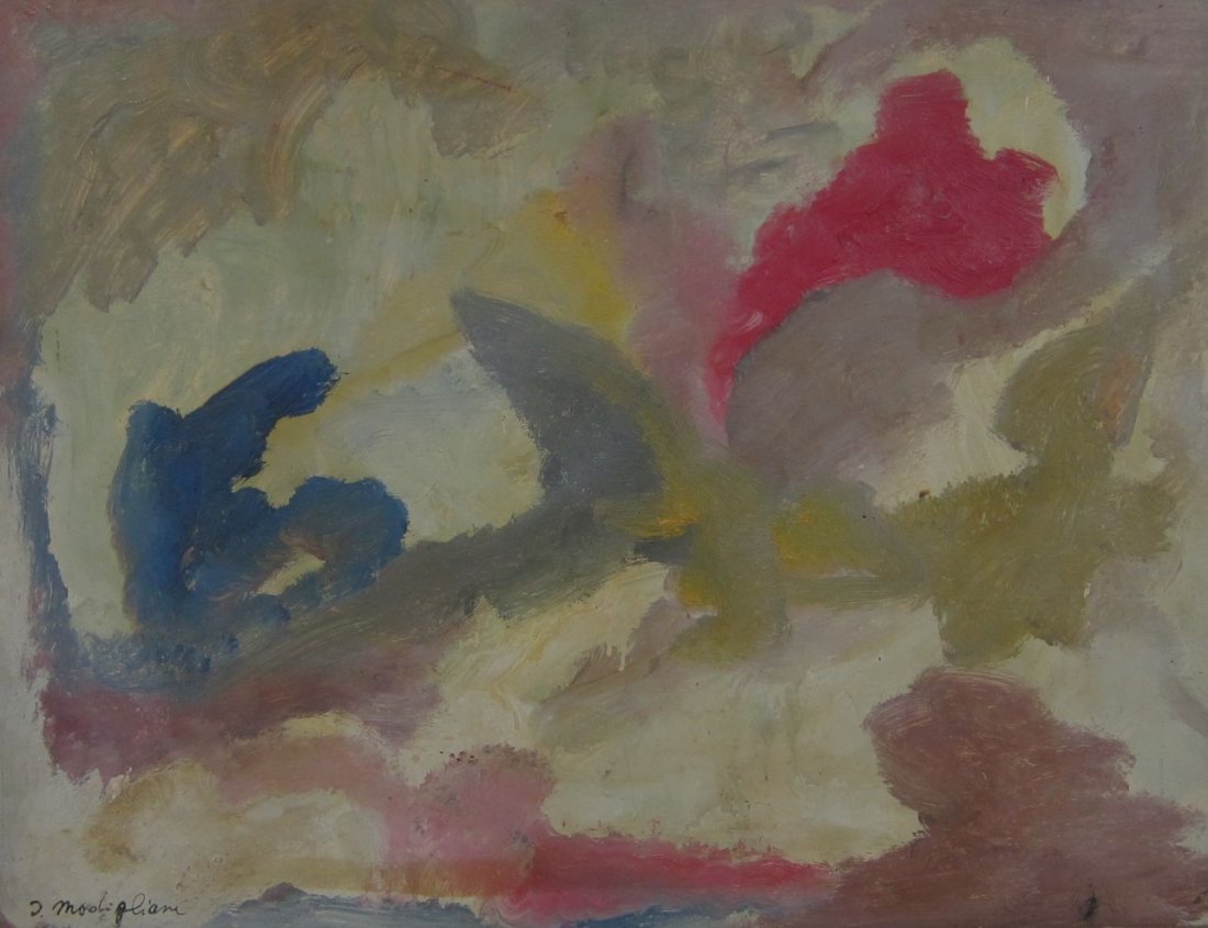 Jeanne Modigliani, abstract expressionist: Jeanne Modigliani (daughter of Amedeo Modigliani) (Italian, 1918-1984) Untitled - Abstract expressionist Oil on paper laid down on masonite c.1950s-60s Reframed in a period frame From a Pacific Northw