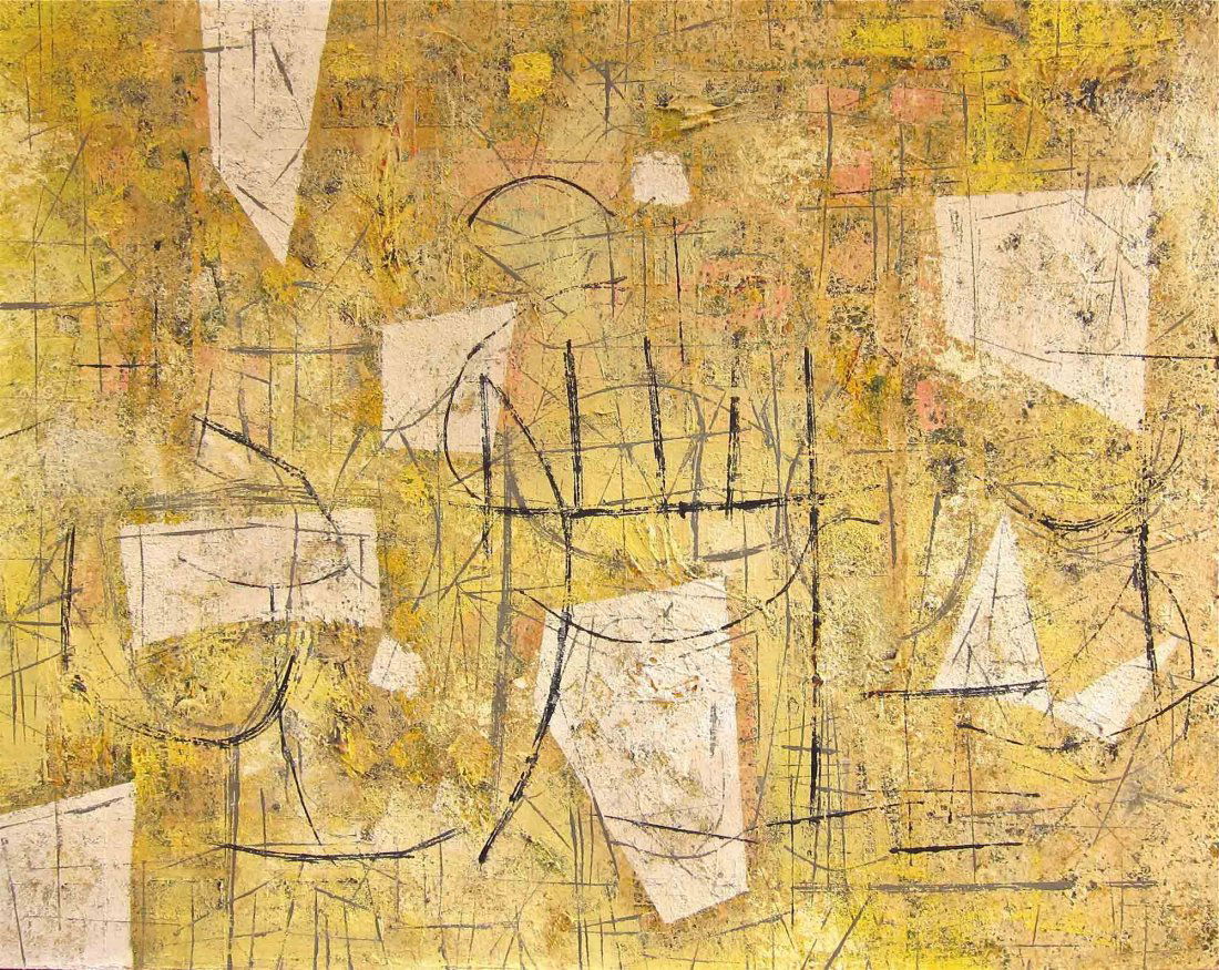 Jules Engel, Abstract Oil Painting: Jules Engel (California / Hungary 1909-2003) Untitled - non objective abstraction Oil on canvas c. 1940s-50s Signed verso Framed in a contemporary frame 24" x 30" sight size, 25.5" x 31.5" x 2.5" over