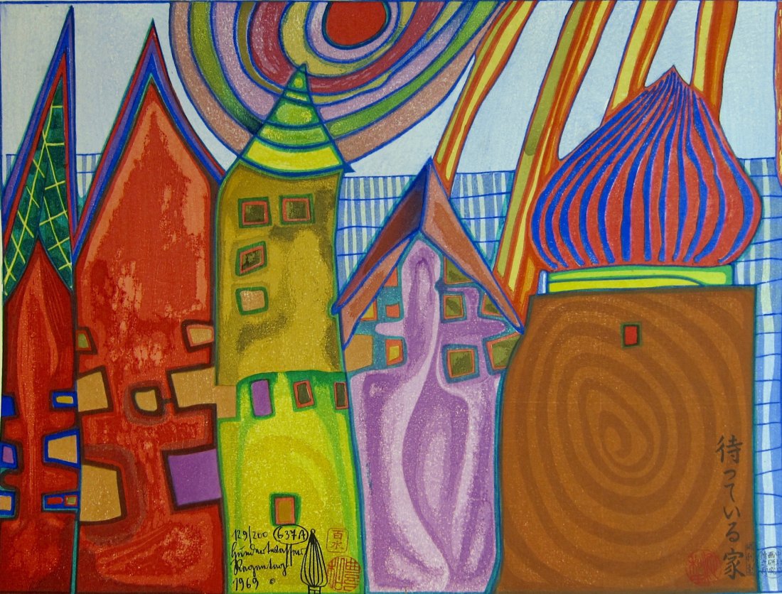 Friedensreich Hundertwasser, Waiting Houses, woodblock (1 of 6)