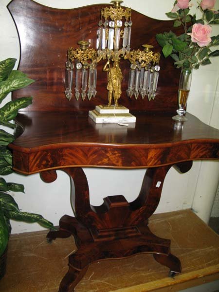 EMPIRE MAHOGANY CARD TABLE, CURVED FRONT