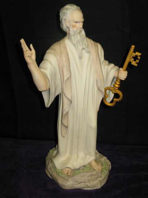 CYBIS STATUE "ST. PETER,"#63 OF 500: CYBIS STATUE "ST. PETER" #63 OF 500 EDITION. 1981. RECEIPT SHOWS $1,250.00. APP. 16"H. VGC