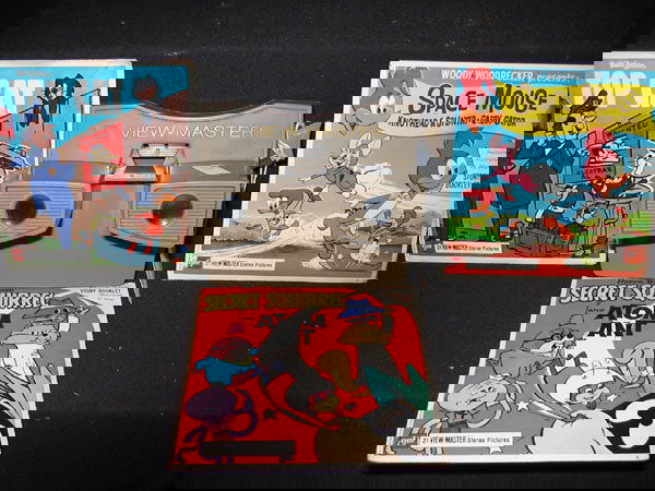 '60'S GAF VIEWMASTER W/WOODY WOODPECKER, ETC.: '60'S GAF VIEWMASTER W10 REELS INCLUDING: WOODY WOODPECKER, HANNA BARBERA, REELS SHOW "SECRET SQUIRREL & ATOM ANT, WOODY WODPECKER PRESENTS SPACE MOUSE KNOTHEAD & SPLINTER, GABBY GATOR, TOP CAT." EACH