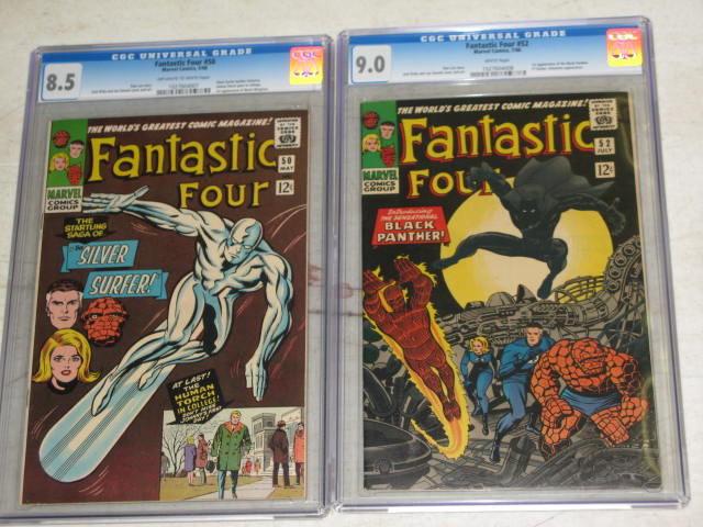 FANTASTIC FOUR, MARVEL COMICS, 2 TOTAL: FANTASTIC FOUR, MARVEL COMICS. NO. 50 & NO. 52. 1) FANTASTIC FOUR, NO. 50, MAY, MC 5/66, CGC UNIVERSAL GRADE 8.5. 2) FANTASTIC FOUR NO. 52, JULY, MC 7/66. CGC UNIVERSAL GRADE 9.0.