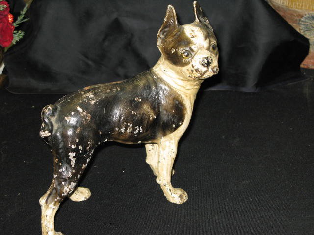 BULLDOG CAST IRON DOORSTOP. APP. 10 1/2": BULLDOG CAST IRON DOORSTOOP. APP. 10 1/2"H x 9"L. SOME PAINT LOSS.