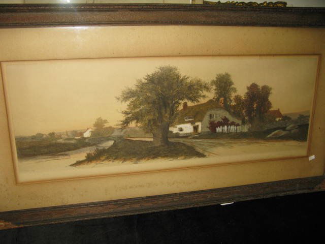 ETCHING SGD. ERNEST C. ROST "DELAWARE HOME": ETCHING SGD. ERNEST C. ROST "DELAWARE HOME" THIS ETCHING IS BEAUTIFULLY TINTED. IT HAS A COPYRIGHT ON TOP LEFT CORNER "COPYRIGHT FISCHER ADLER SCHWARTZ, NEW YORKI". LOWER LEFT CORNER HAS SIGNATURE OF