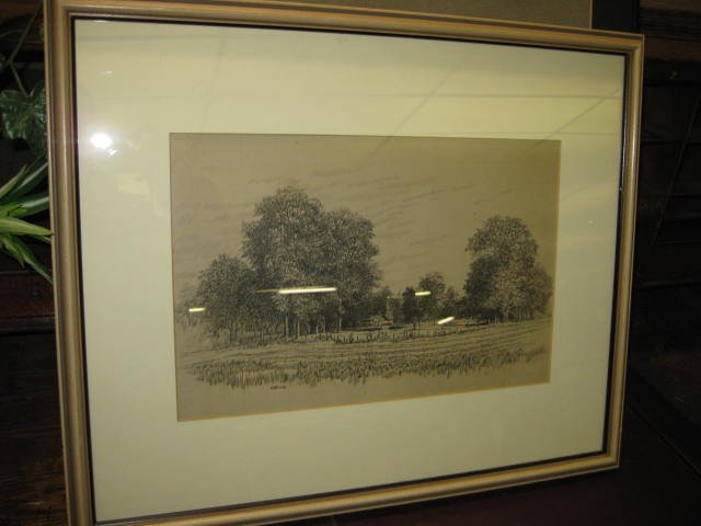ETCHING SGD. CLIFFORD ULP, COUNTRY SCENE: ETCHING SGD. CLIFFORD ULP, COUNTRY SCENE. MATTED & FRAMED UNDER GLASS. APP. 21 1/2"Lx18"W. INSIDE DIMENSIONS APP. 14"x10". VGC