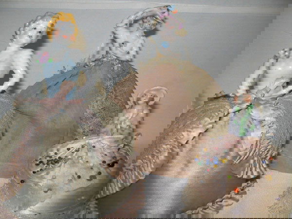 HALF DOLL GERMAN FLAPPER PIN CUSHION LOT 3. INCLUD: HALF DOLL GERMAN FLAPPER PIN CUSHION LOT 3. INCLUDES: 1) COLONIAL LADY GERMAN #5598 HALF DOLL W/HOOP SKIRT OF WIRE. 2) 1920'S FLAPPER STYLE BLONDE IN BLUE DRESS W/FLOWER AND SATIN PIN CUSHION. CANNOT