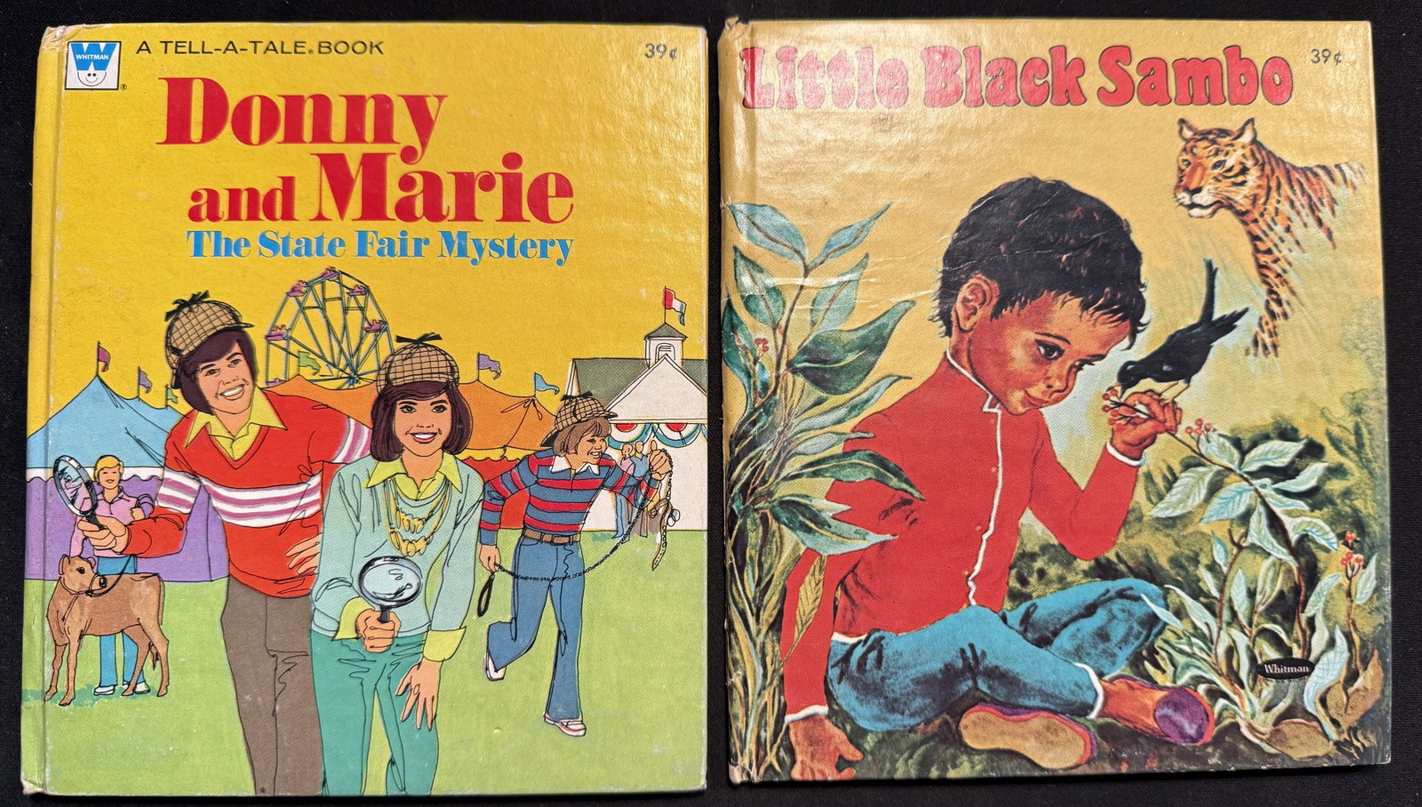 Tell-A-Tale Books, Donny and Marie, Little Black Sambo: Set of vintage Tell-A-Tale children's books. Little Black Sambo is dated 1959 (MCMLIX) and Donny and Marie is dated 1977.