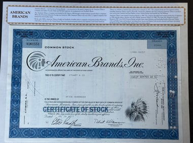 American Brands, Inc. Stock Certificate – 500 Shares – Vintage 1977