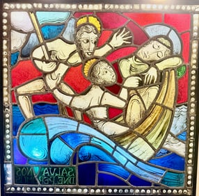 Fray Arnaldo Marcolino Maas (b. 1901) Rare Stained Glass Panel, Christ Calming the Storm 1952