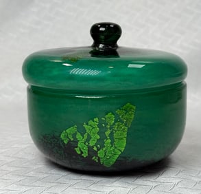 Daum Nancy French Art Glass Covered Box – Wheel-Carved Signature with Gold Leaf Inclusions