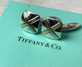Tiffany & Co. Sterling Silver and 18K Gold "X" Design Cufflinks
