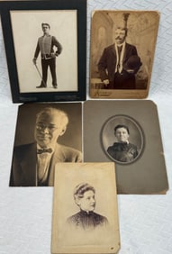 5-Piece Antique Portrait Lot – Cabinet Cards & Mounted Photos (c. 1880–1910)
