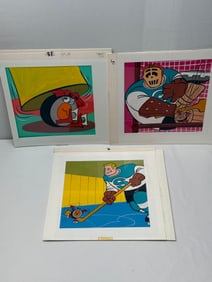 (3) Original Hanna-Barbera Hand-Painted Production Animation Cels – Hockey Theme (1970s)
