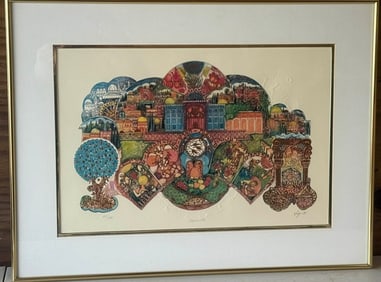 Amram Ebgi (Israeli, b. 1939) “Shavuoth” Intaglio Lithograph, Embossed, Edition 337/850, COA