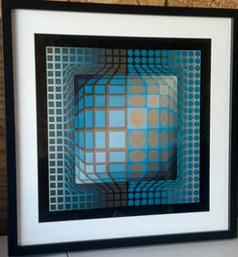 Victor Vasarely (1906–1997) Op Art Heliogravure Print “Koska-Rev,” Framed