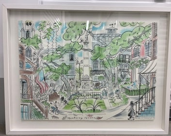 Alan Drummond – “Monterey Square” Signed Mixed Media Illustration, Framed