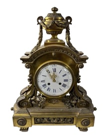 French Gilt Bronze (Ormolu) Mantel Clock, 19th Century, Classical Revival
