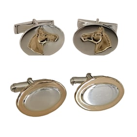 Two Pairs Tiffany & Co. Sterling Silver & 18K Gold Cufflinks — Blank Oval & Horse Motif