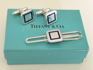 Tiffany & Co. Sterling Silver Cufflinks & Tie Clip Set, Italy