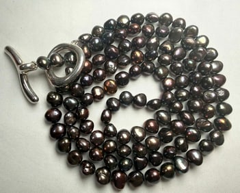 Dark Baroque Freshwater Pearl Necklace, 22", Silver-Tone Toggle Clasp