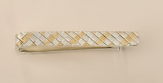 Tiffany & Co. Sterling Silver & 14K Gold Inlaid Tie Bar, Basketweave Pattern