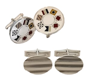 Tiffany & Co. Sterling Silver & Enamel Nautical Signal Flag Cufflinks, Pair, c. 1980s