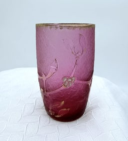 Daum Nancy Cameo Art Glass Beaker, Cranberry Ground with Gilt Floral Décor