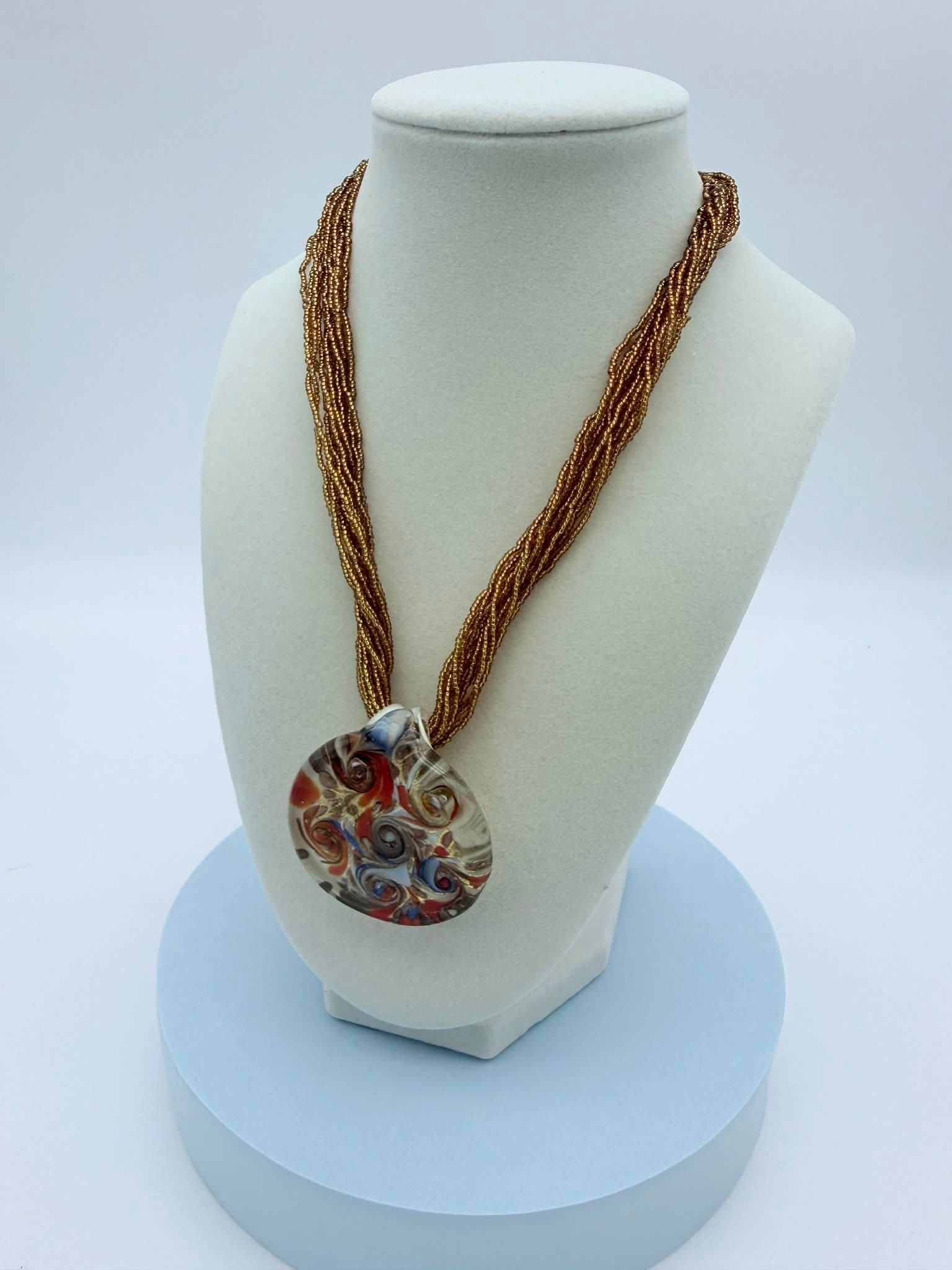 Vintage Murano Glass Pendant Necklace with Gold-Tone Beaded Strands (1 of 4)