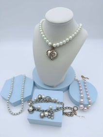 Lot of Four Faux Pearl Jewelry Pieces, Necklaces & Charm Bracelet, Carolee