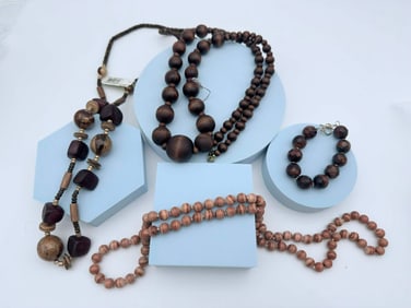 Lot of Four Beaded Jewelry Pieces, Wood & Stone Necklaces and Bracelet, Nordstrom