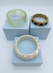 Lot of Three Vintage Style Bangles, Lucite & Gold-Tone Costume Jewelry