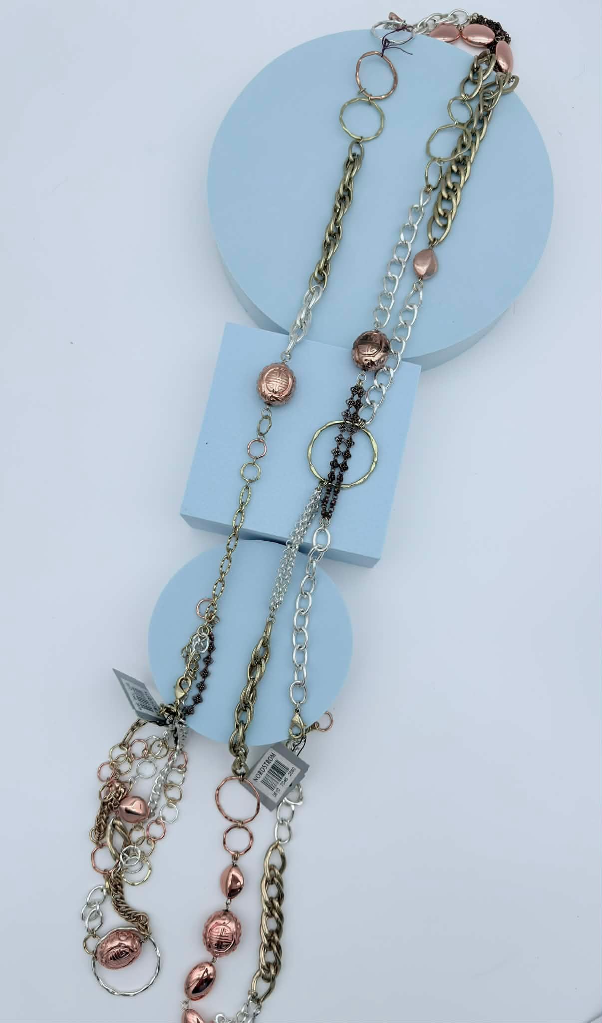 Long Mixed-Metal Statement Necklace with Rose-Tone Beads, Nordstrom Tagged (1 of 4)