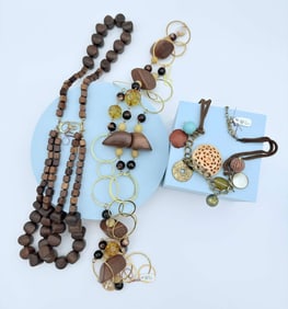 Artisan-Style Wood & Mixed Media Necklaces (Lot of 3)