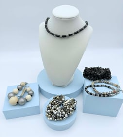 Lot of 6 Fashion Jewelry Pieces incl. Beaded Necklace & Bracelets, One w/ 925 Clasp