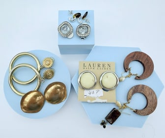 Lot of 6 Designer & Artisan Earrings Including Swarovski, Ralph Lauren & Mixed Materials