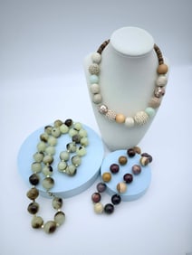 Lot of 3 Beaded Necklaces with Mixed Media & Glass Marble-Style Beads