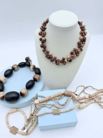 Lot of 3 Beaded Necklaces with Wood & Stone Elements – Cara NY