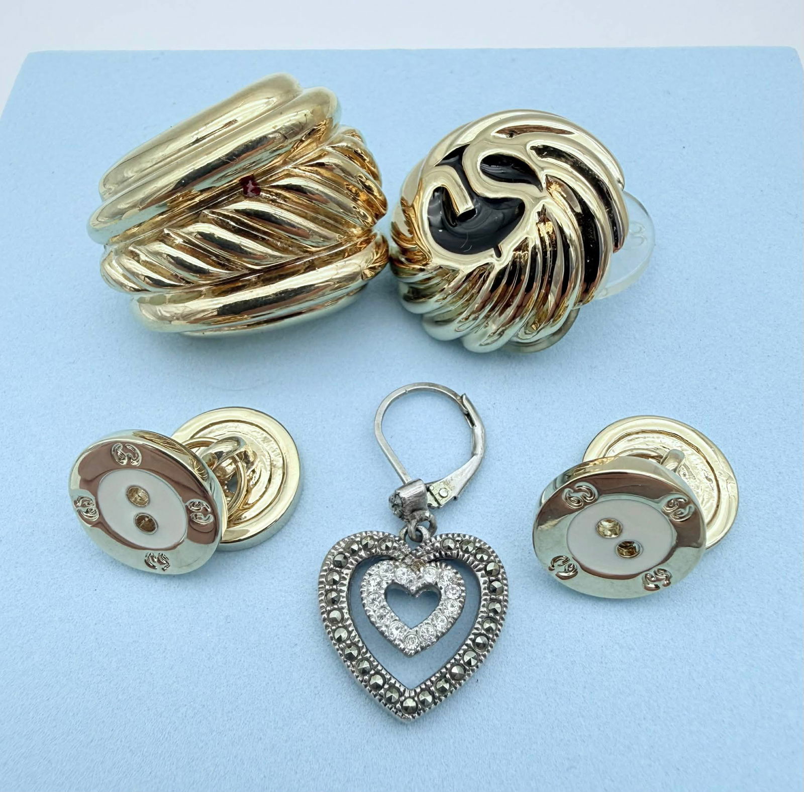 Three Designer Jewelry Pieces Including St. John Earrings & Sterling Silver Heart Pendant (1 of 3)