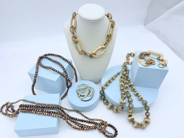 Lot of Six Designer & Contemporary Gold-Tone Jewelry Pieces, Including St. John, Sterling