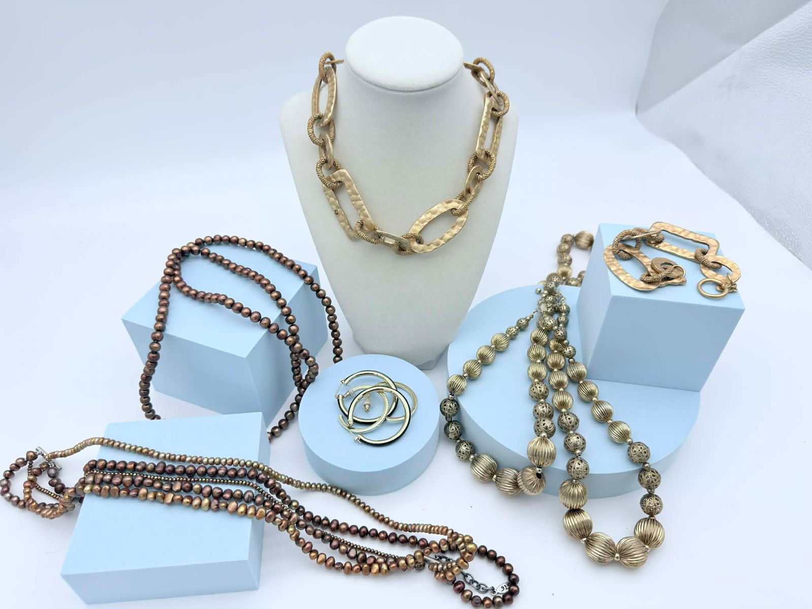 Lot of Six Designer & Contemporary Gold-Tone Jewelry Pieces, Including St. John, Sterling (1 of 9)