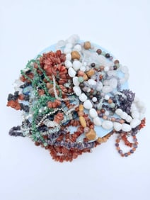 Grab Bag Lot of Mixed Beaded Necklaces, One 925 Sterling Silver Clasp