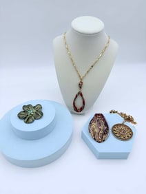 Lot of Four Fashion Jewelry Pendants & Necklaces, Mixed Materials